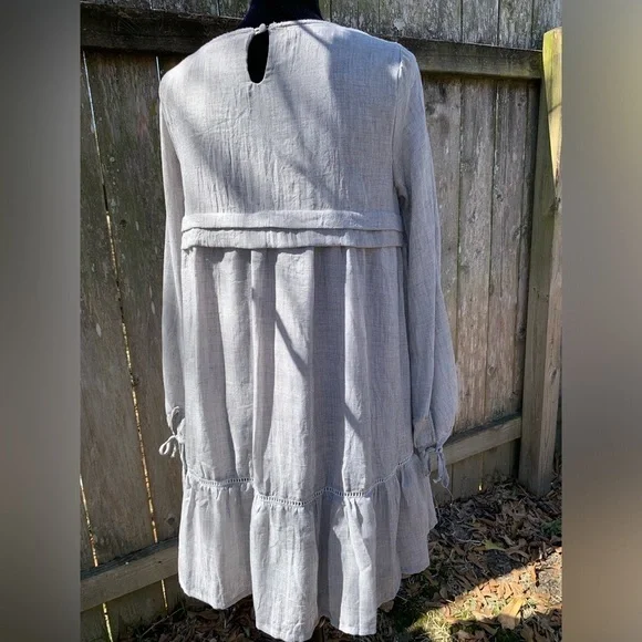 CRESCENT gauzy flowy skirt empire waist baby doll dress tie sleeve spring summer - Picture 13 of 17